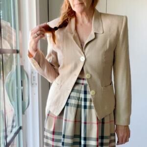 90s Vintage Blazer Tailored Size Small Tan and Pink houndstooth Print ESprit